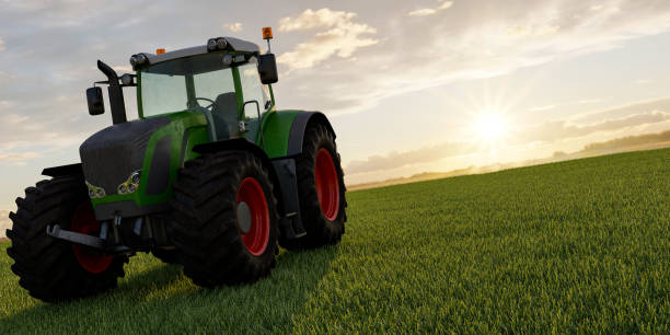istock 3d tractor on the field, 3d rendering concept for advertising 1397917776