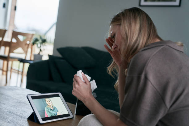 istock Worried Woman Doing Video Call On Tablet Pc 1397920677