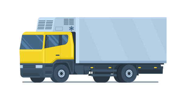 illustrazioni stock, clip art, cartoni animati e icone di tendenza di camion refrigerato isolato. illustrazione vettoriale. - truck transportation fish industry