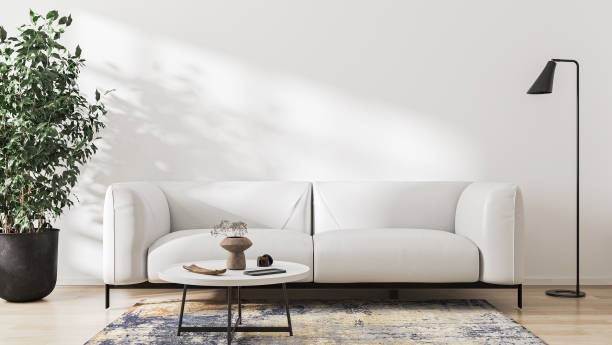 istock modern living room mock up with white sofa, coffee table, modern rug, floor lamp and empty white wall, living room interior background, 3d rendering 1397924222