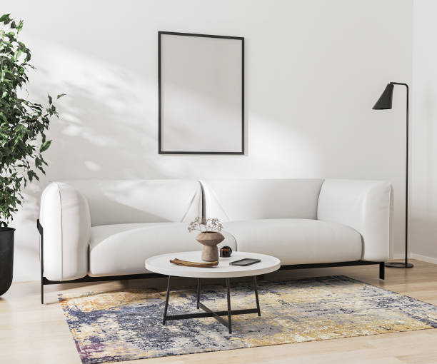 istock blank frame mockup in room interior with sofa, cofee table, green plant, 3d rendering 1397924228