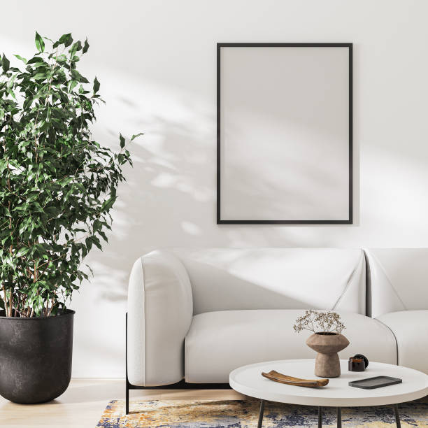 istock poster frame mock up in living room interior in white tones, 3d rendering 1397924230