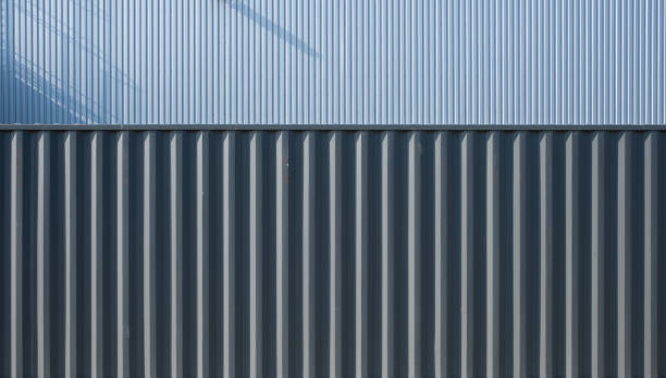 Shipping container and corrugated iron sheet metal texture stock photo