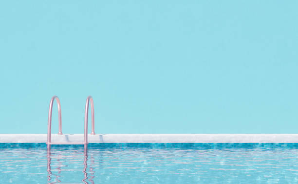 piscina con agua limpia y escalera - poolside fotografías e imágenes de stock