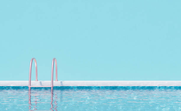 pool with clean water and ladder - ao lado da piscina imagens e fotografias de stock