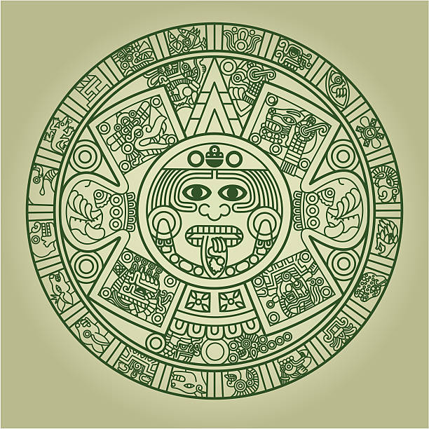 illustrazioni stock, clip art, cartoni animati e icone di tendenza di stilizzato azteca calendario - mexico the americas ancient past