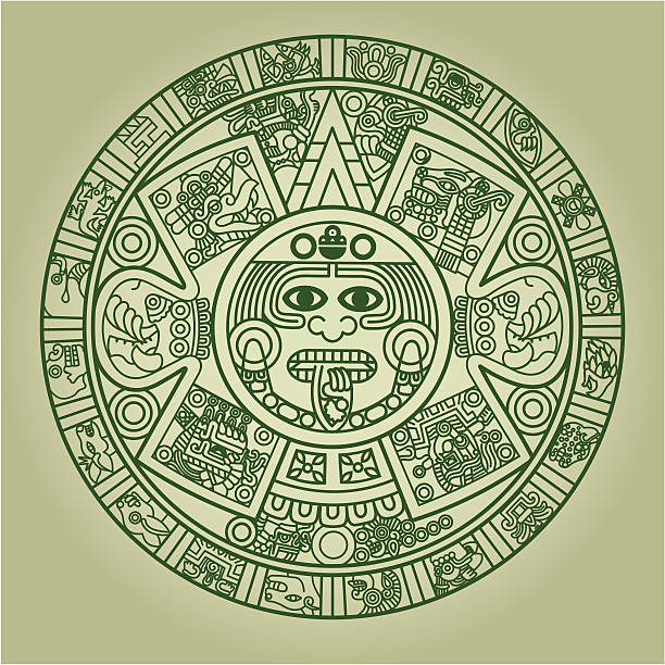 Stylized Aztec Calendar Stylized Aztec Calendar in green color, vector illustration ancient civilization illustrations stock illustrations