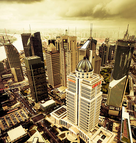 Shanghai Bund skyline panorama stock photo