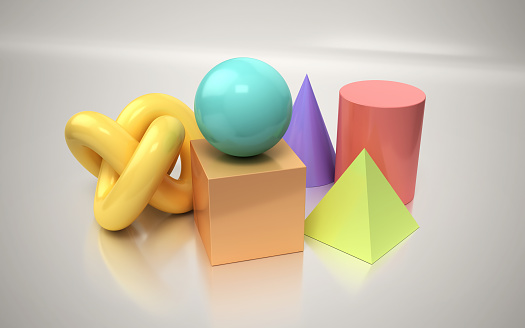 3d render Geometric 3d colorful shapes (close-up)