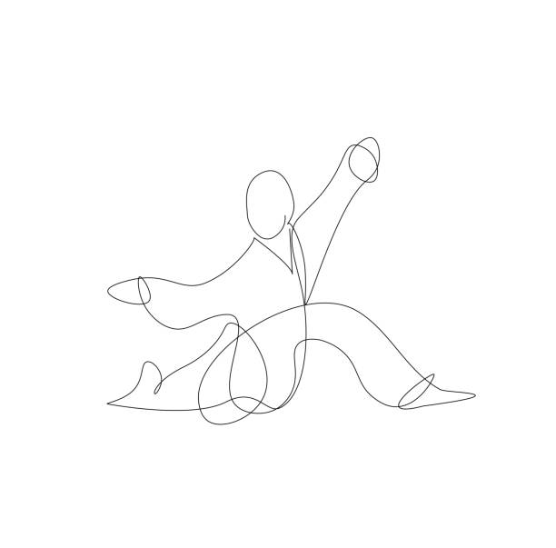 illustrazioni stock, clip art, cartoni animati e icone di tendenza di ebhua taichi- un'illustrazione online di un uomo in un supporto taichi. simboleggia la forza - donna profilo braccia alzate