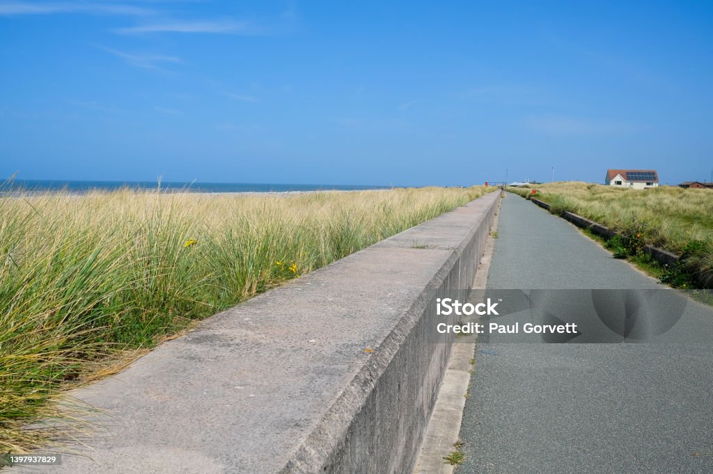 coastal bike path Rhyl North Wales cycle path along the coast Rhyl North Wales UK Beach Stock Photo
