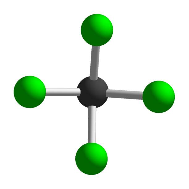 tetracloruro di carbonio struttura molecolare 3d isolata su fondo bianco chimica molecola atomo - hydrogen bonding foto e immagini stock