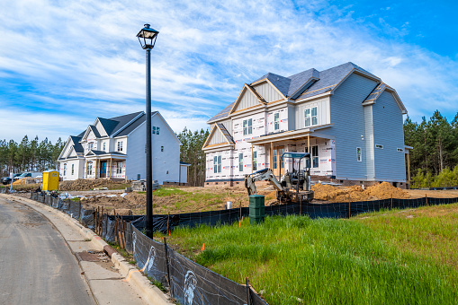 Apex, NC, USA; 20th March 2021: New house construction in the booming economic growth area of North Carolina.