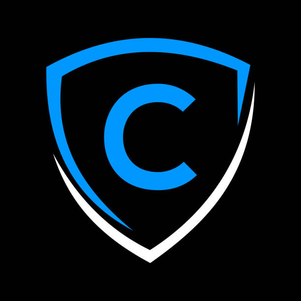 Shield Logo On Letter C Vector Template. Safe and Protection Sign Icon Safe and Protection Sign Icon Vector with Shield Concept Shield stock illustrations