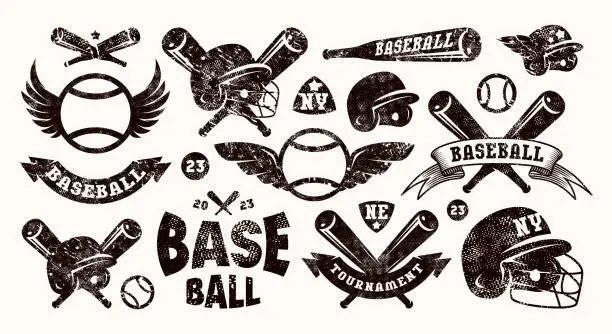 Vector illustration of Set of elements for stickers on baseball and softball theme