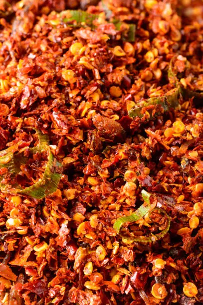 Photo of red chili sambol or spicy condiment