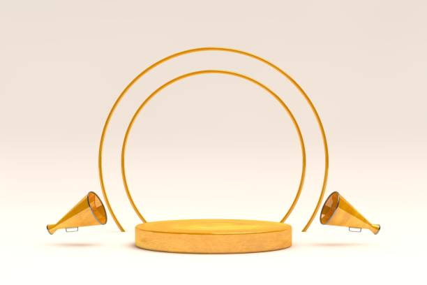istock Golden podium on white background, product display space 1397947253