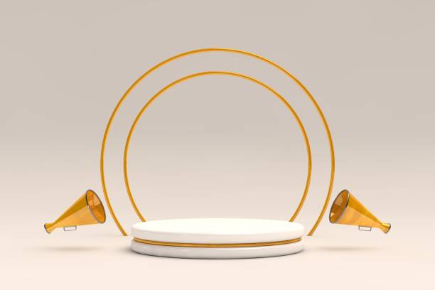 istock Golden podium on white background, product display space 1397947375