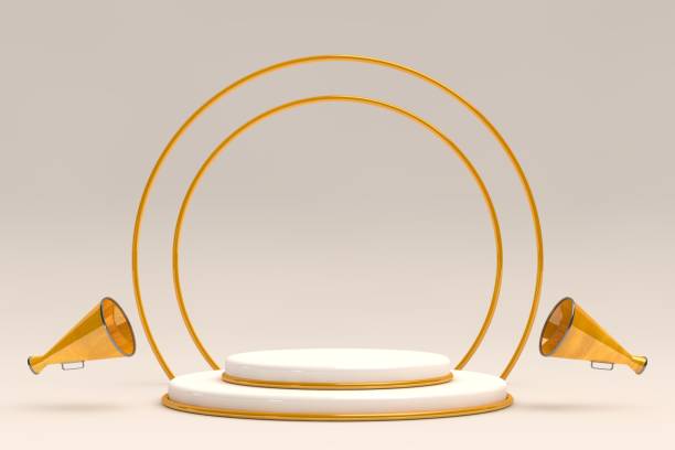 istock Golden podium on white background, product display space 1397947417