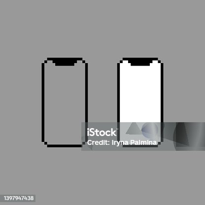 istock Pixel smartphone mockup. Modern electronic gadget with stylish retro 8bit design 1397947438