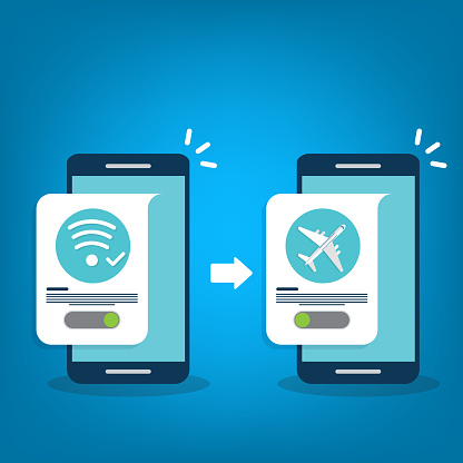 Airplane mode switched on. Air plane smartphone notice. Flat style vector illustration