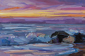 istock Sea purple painting. 1397949129
