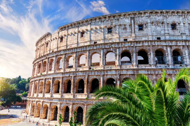 istock Roman Coliseum under the clouds, side view with no people 1397950202