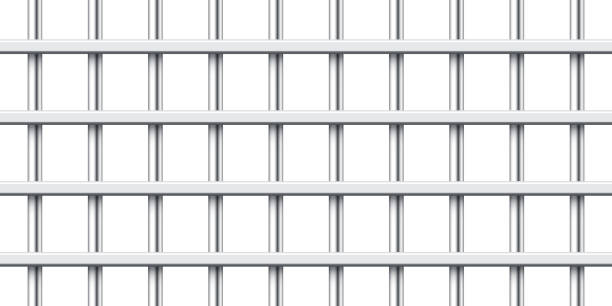 istock Realistic metal prison bars isolated on white background. Detailed jail cage, prison iron fence. Criminal background mockup. Creative vector illustration. 1397950706
