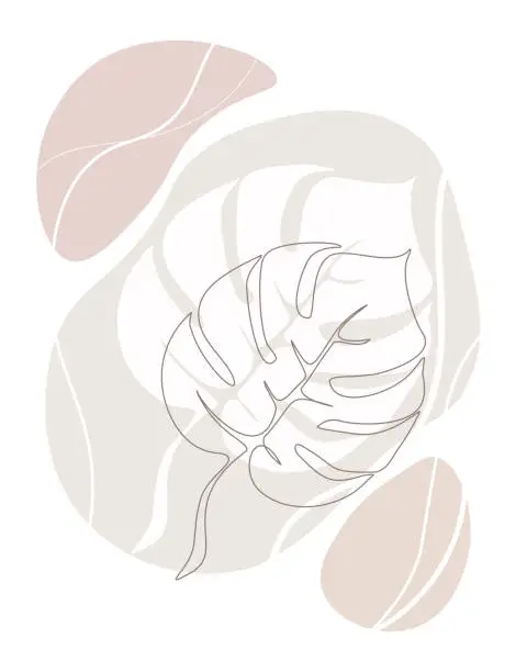 Vector illustration of Силуэт монстеры на розовом фоне. Абстракция