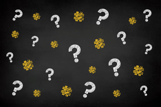 Hashtag and question mark social media symbols on chalkboard
