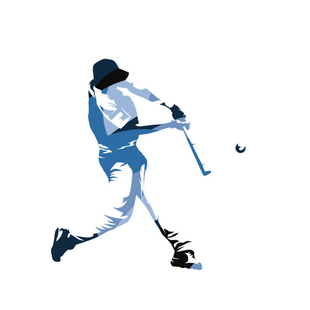 ilustraciones, imágenes clip art, dibujos animados e iconos de stock de jugador de béisbol, bateador, ilustración vectorial azul abstracta - baseball league