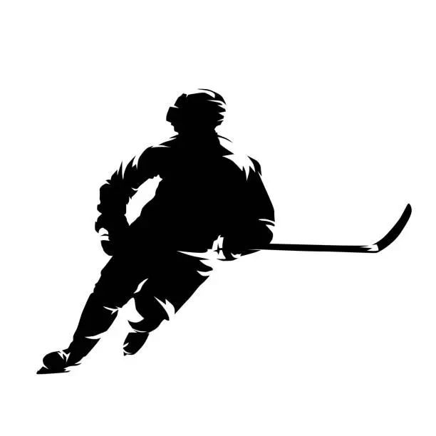 Vector illustration of Hockey player skating, isolated vector silhouette. Ice hockey team sport