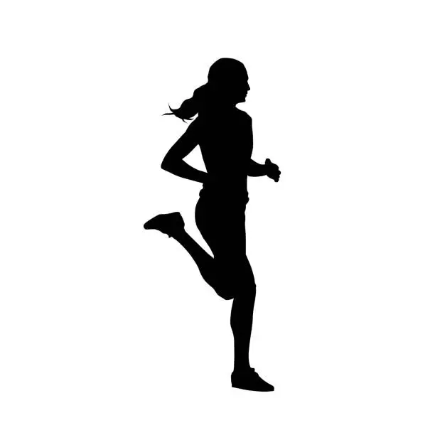 Vector illustration of Running tennager girl, isolated vector silhouette