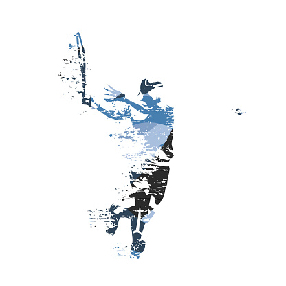 Tennis player, abstract blue vector illustration