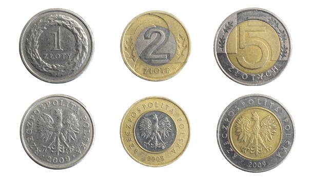 istock Polish gold and penny coins on a white isolated background 1397954510
