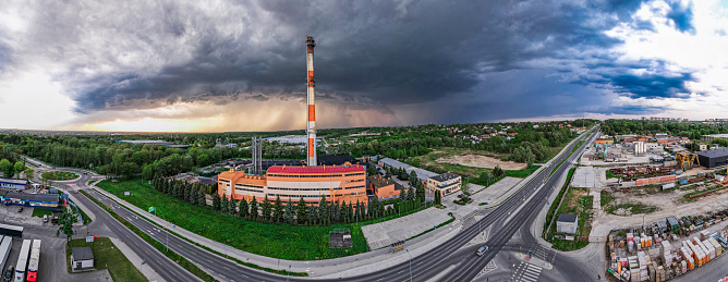 Coal Plant and Storm Clouds. Heat Plant in Tarnow, Poland.