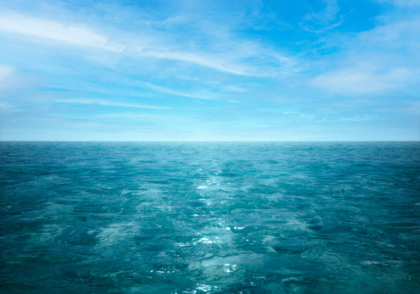 3D render - Blue sea landscape with clouds in the sky.