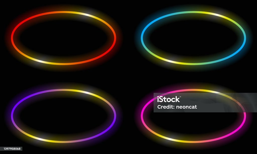 Set Glowing Ellipse Circle Shape Bright Gradient Frame Design Element ...