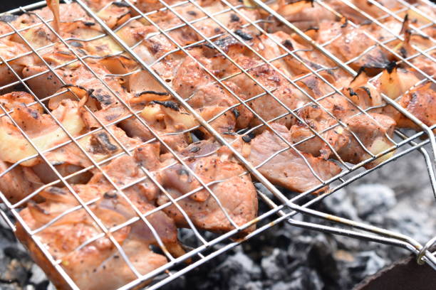 istock Grilled pork meat in a barbecue net with spices 1397959072