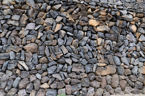 Stone wall made of volcanic material, background, copy space