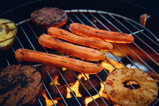 Roasting Vegan Skewers and Vegan Sausages on BBQ Grill