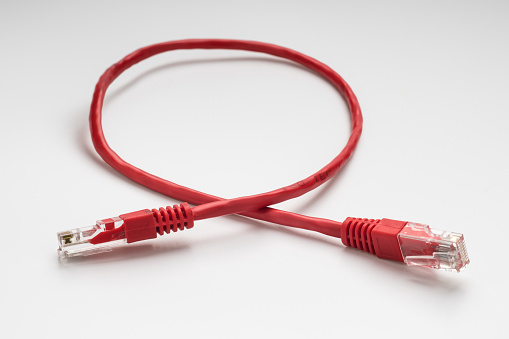 Curved red computer internet cable