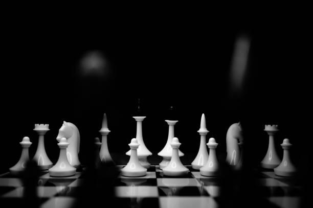 istock White and black chess pieces on a chessboard black and white photography 1397968581