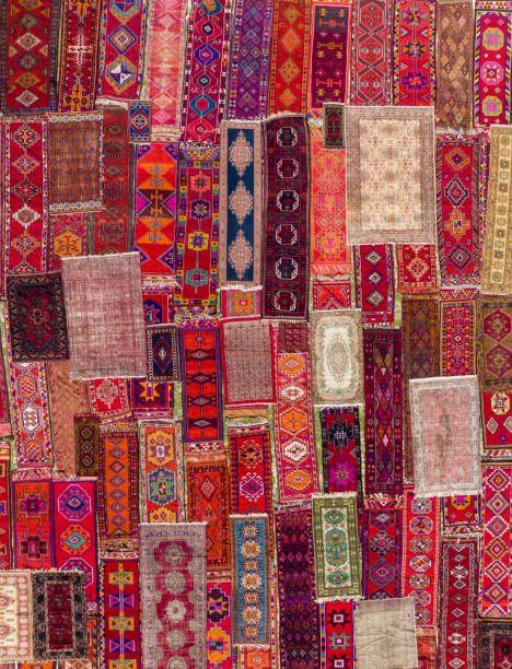 Carpet Field Aerial view of colourful carpets  under sunlight for accelerated ageing. Taken via drone. Antalya, Turkey. tapestry stock pictures, royalty-free photos & images