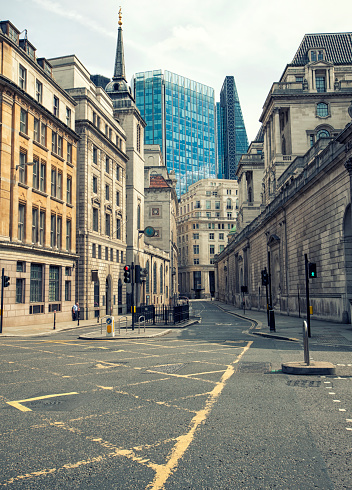 Empty London streets in the financial area know as The City