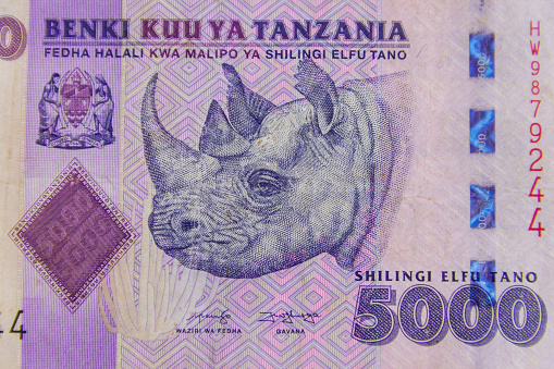 Macro shot of the five thousand tanzanian shillings banknote