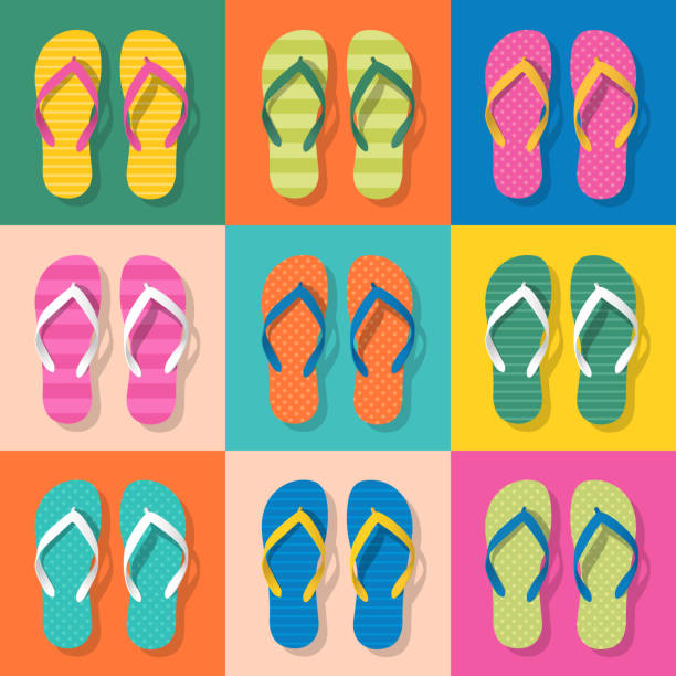 Flip Flops summer pattern Vector seamless pattern with coloured flip flops flip flop stock illustrations