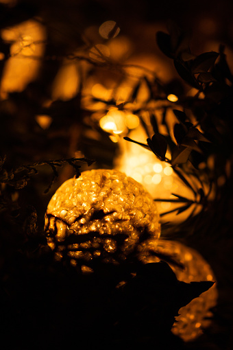 Warm lighting of glass spheres. Abstract art