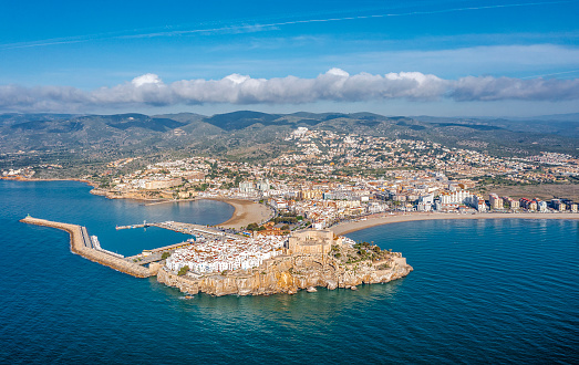 Two beaches in Peniscola, Castellon, Spain, Aerial panoramic view