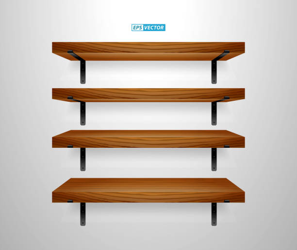 illustrations, cliparts, dessins animés et icônes de ensemble d’étagères murales en bois réalistes isolées. vecteur eps - sale shelf bookshelf wood